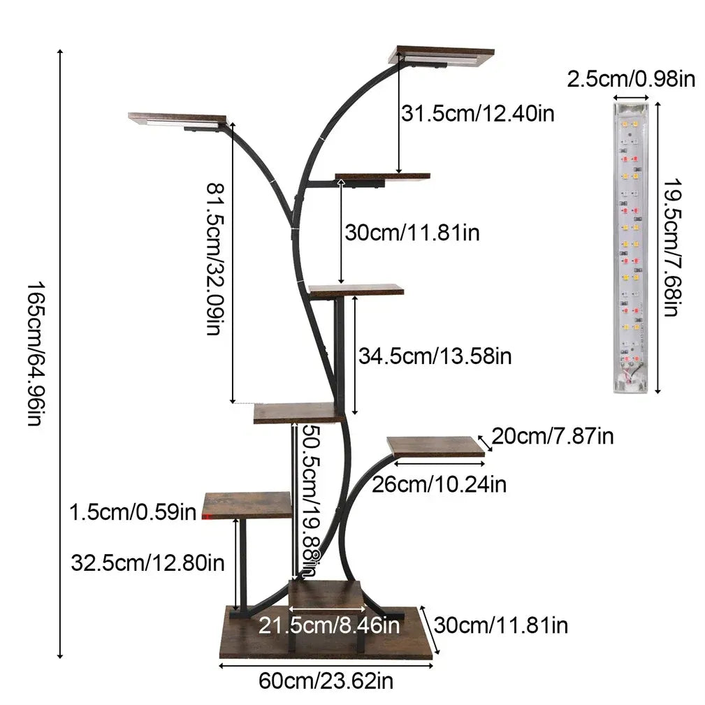 8 Tier Tree-Shaped Plant Stand Indoor Tall Plant Shelf Display Rack Metal MDF Flower Pot Holder Without Lights