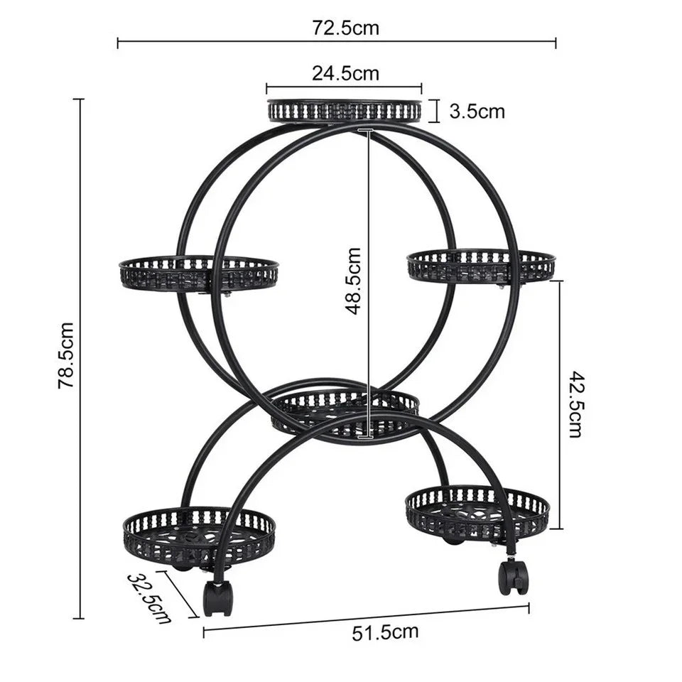Metal Plant Stand Rack 4Tier Indoor Flower Pot Stand with Wheels for Living Room