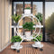 White Metal Plant Stand Cart 6 Pot Holder 4 Tier Shelf with Wheels