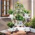 Fin White Metal Plant Stand 6-Potted Flower Pot Holder W Wheels 4 Tier Display Shelf