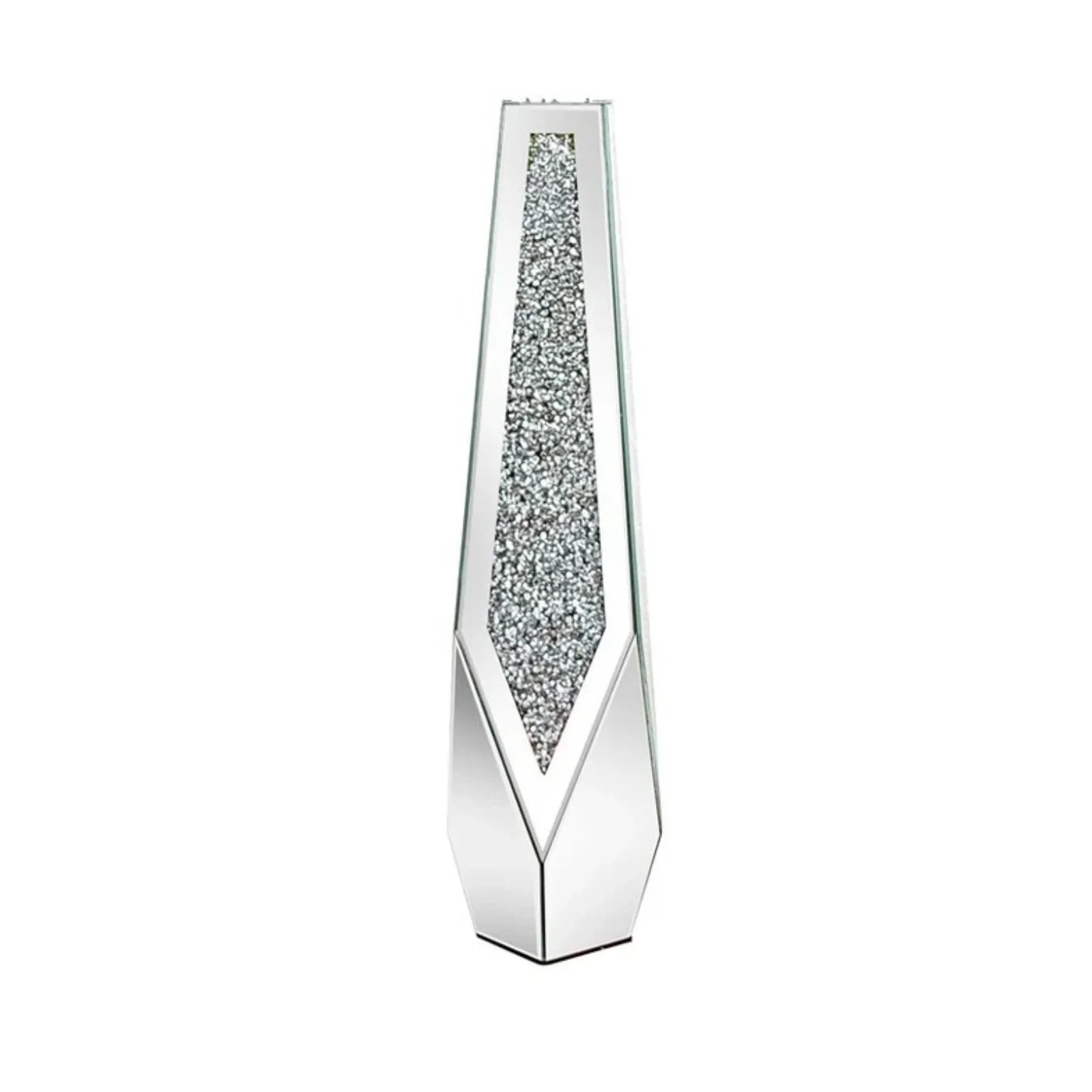Silver Sparkling Diamond Floor Vase with Glass Inlay for Modern Living Room Decoration