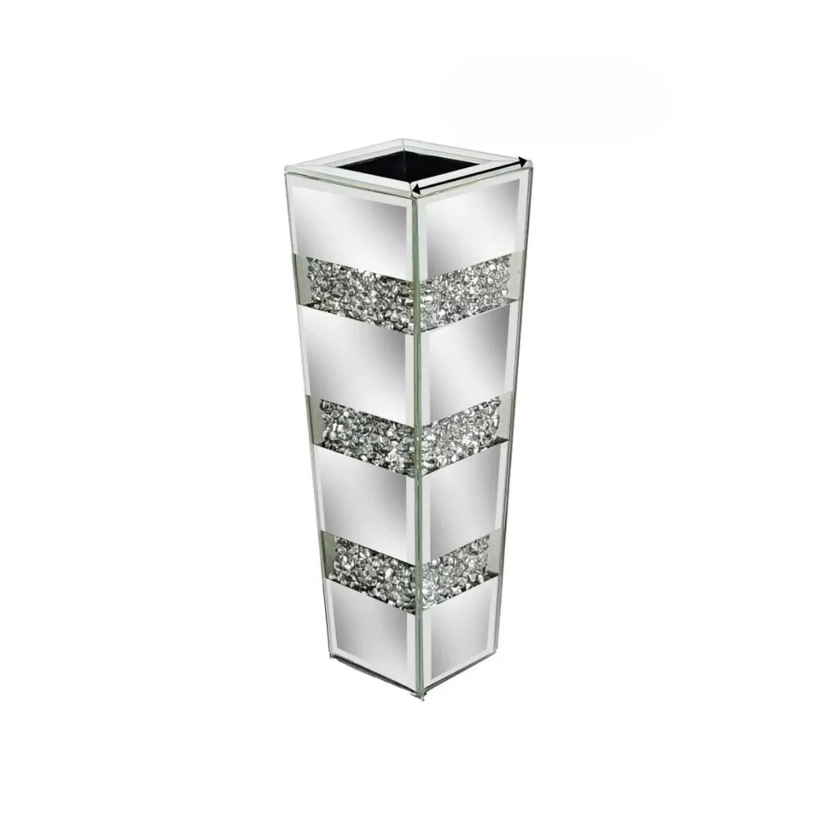 Silver Diamond Inlaid Table Vase, Modern Decorative Centerpiece for Home