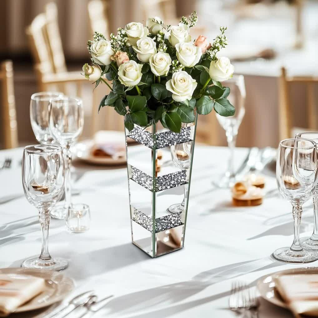 Silver Diamond Inlaid Table Vase, Modern Decorative Centerpiece for Home