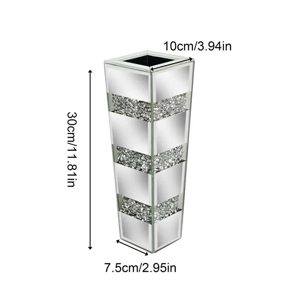 Silver Diamond Inlaid Table Vase, Modern Decorative Centerpiece for Home