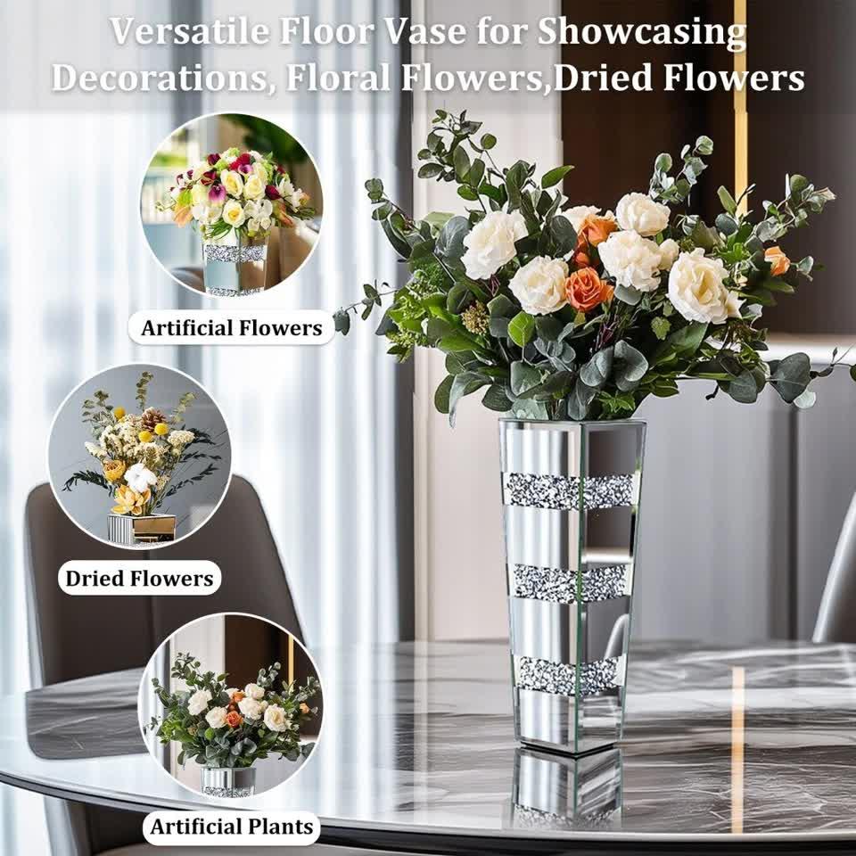 Silver Diamond Inlaid Table Vase, Modern Decorative Centerpiece for Home