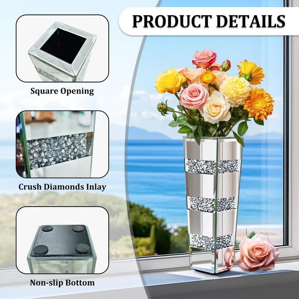 Silver Diamond Inlaid Table Vase, Modern Decorative Centerpiece for Home