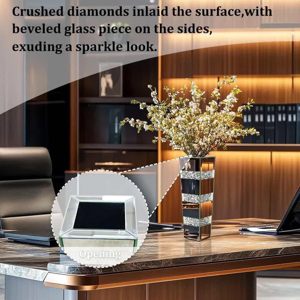 Silver Diamond Inlaid Table Vase, Modern Decorative Centerpiece for Home