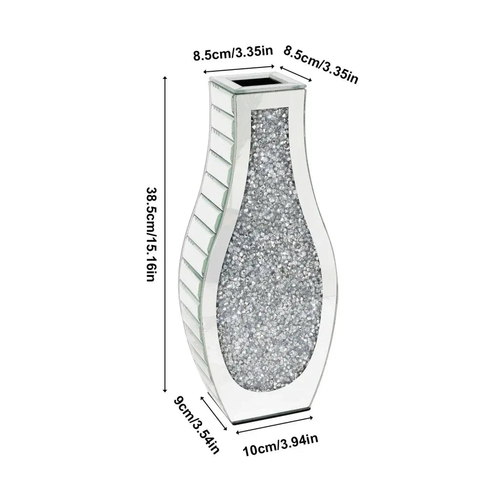 Silver Crushed Diamond Flower Vase Mirrored Glass Decorative Table Vase for Home Wedding Centerpieces