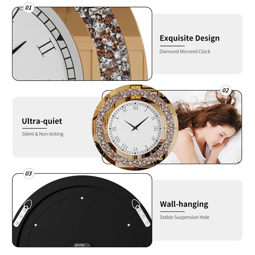 Brown Crushed Diamond Oversized Wall Clock Elegant Accent 80x80cm