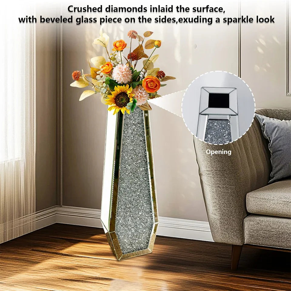 Silver Mirrored Floor Vase Luxury Diamond Flower Vase Living Room Home Office