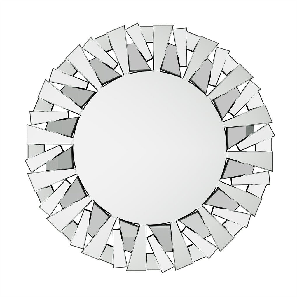Silver Sunburst Round Wall Mirror with Stereoscopic Glass Frame, 79 x 79cm