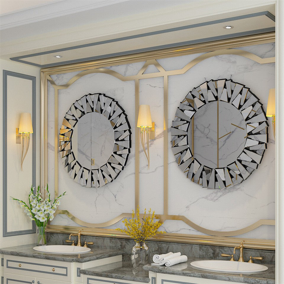 Silver Sunburst Round Wall Mirror with Stereoscopic Glass Frame, 79 x 79cm