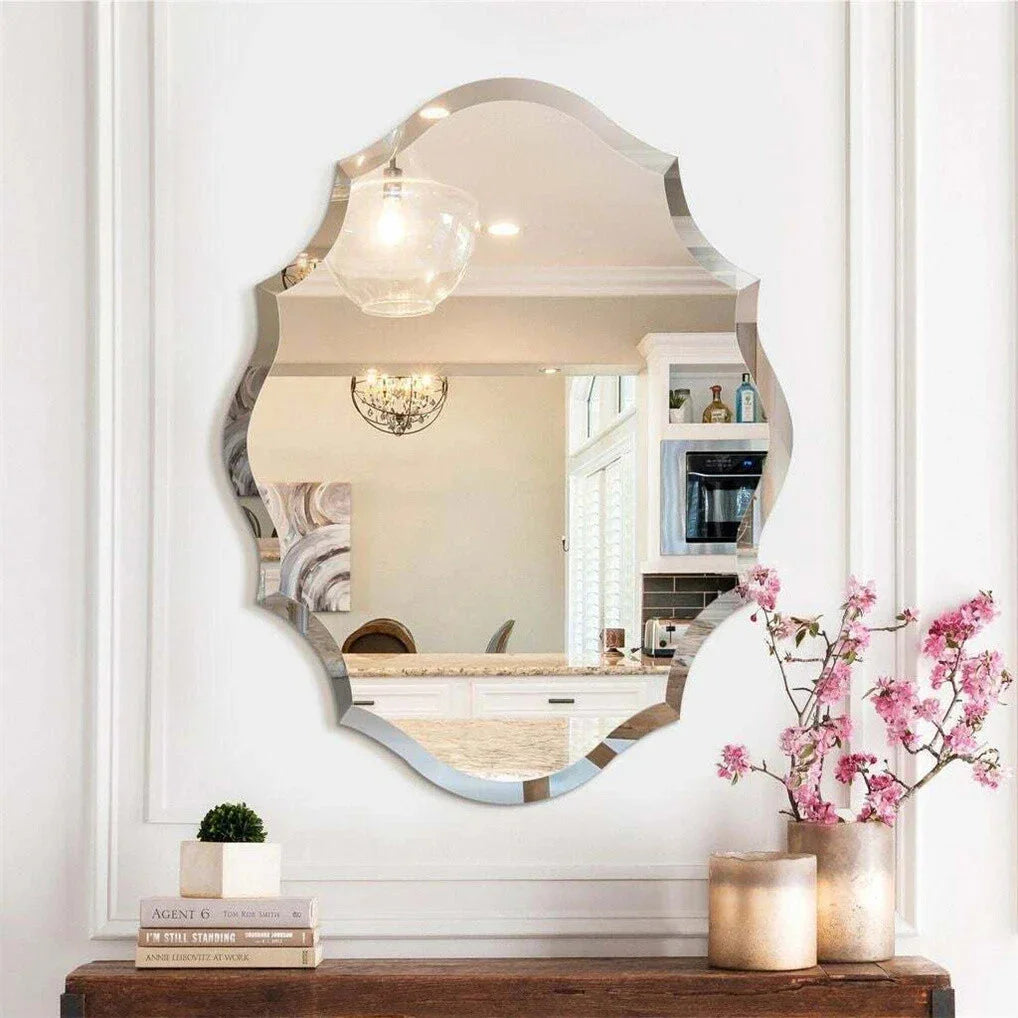 Beveled Silver Oval Wall Mirror Versatile Frameless Design for Vertical or Horizontal Display