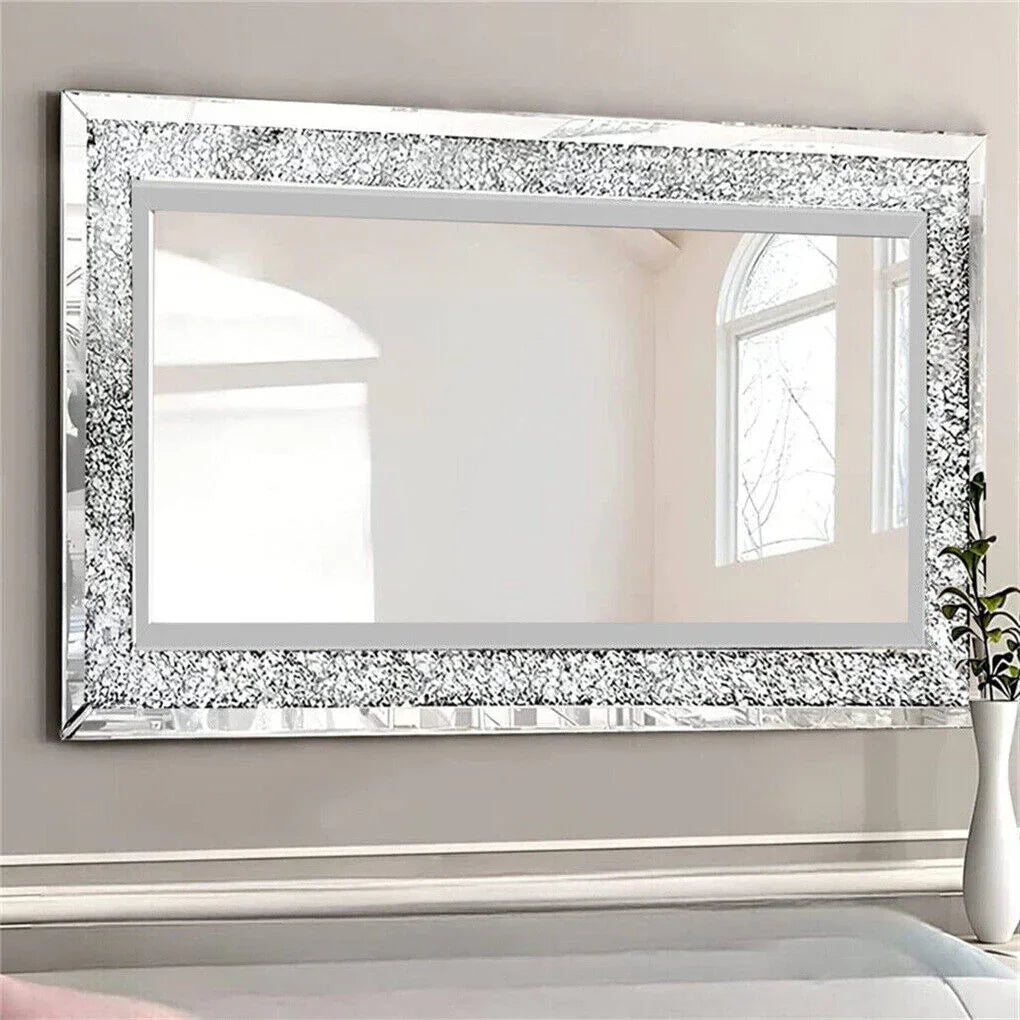 XXXL Crushed Crystal Diamond Wall Mirror – 120×60cm, Silver, Full Length