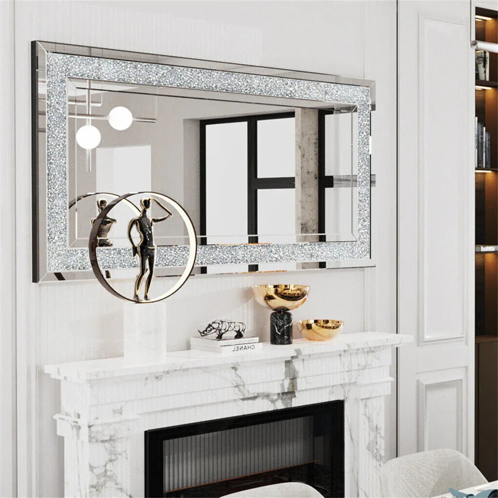 XXXL Crushed Crystal Diamond Wall Mirror – 120×60cm, Silver, Full Length