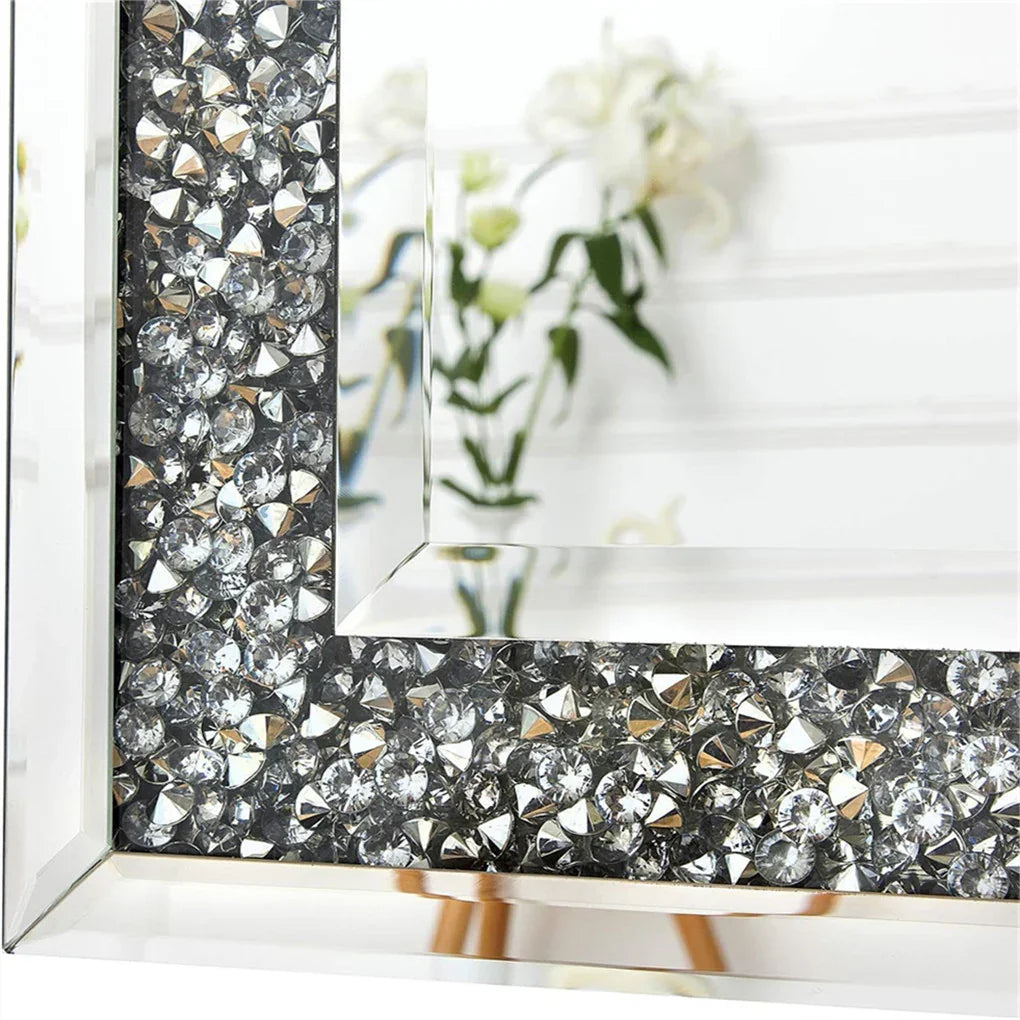 XXXL Crushed Crystal Diamond Wall Mirror – 120×60cm, Silver, Full Length