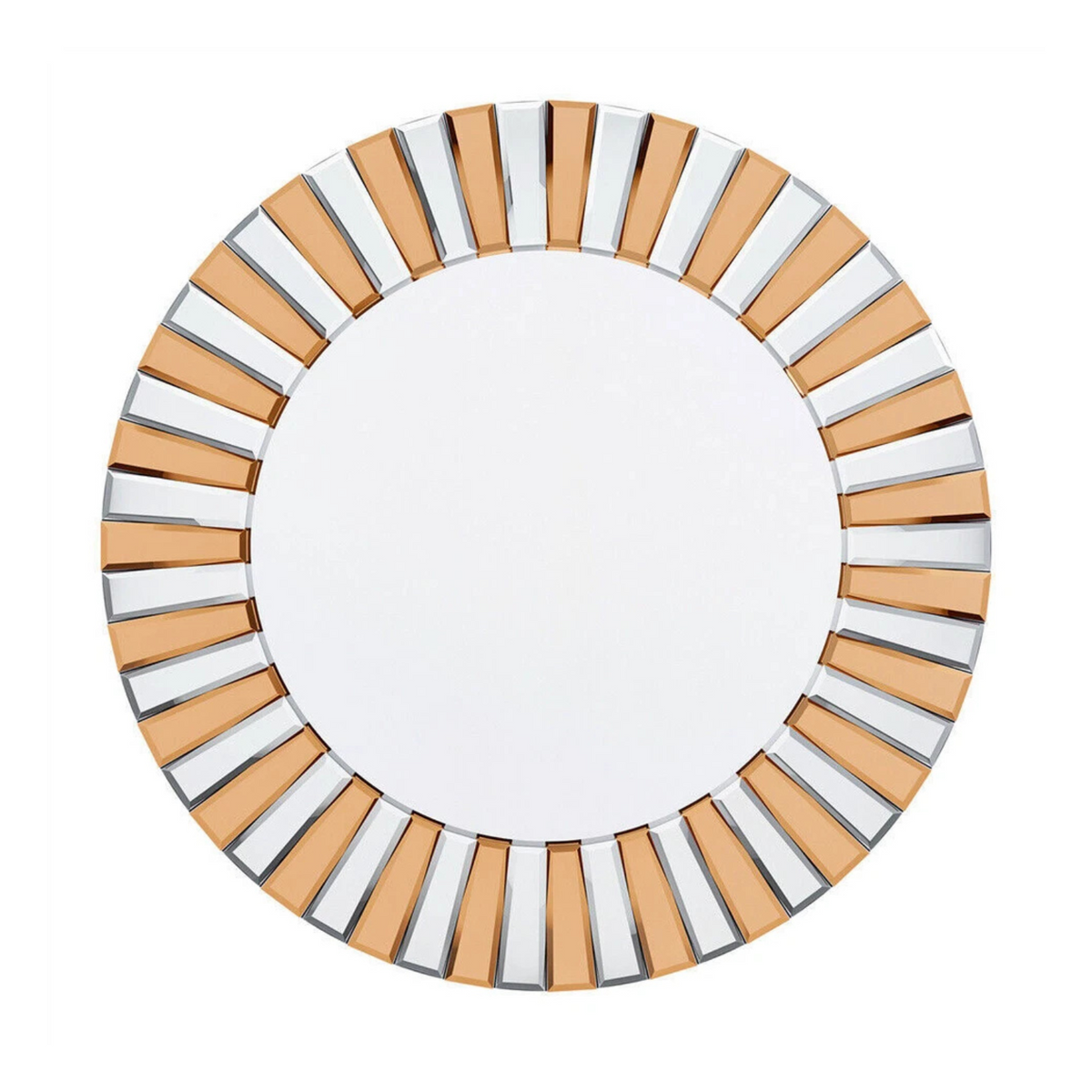 Silver and Tawny Round Sunburst Mirror with Beveled Glass, Decorative Wall Accent