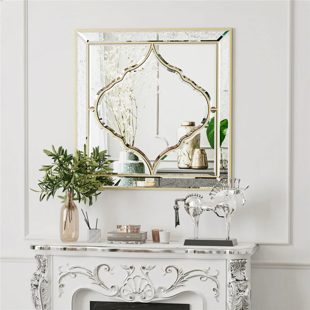 High-grade Unique Decorative Accent Mirror Elegant Square Wall Silver HD Mirror