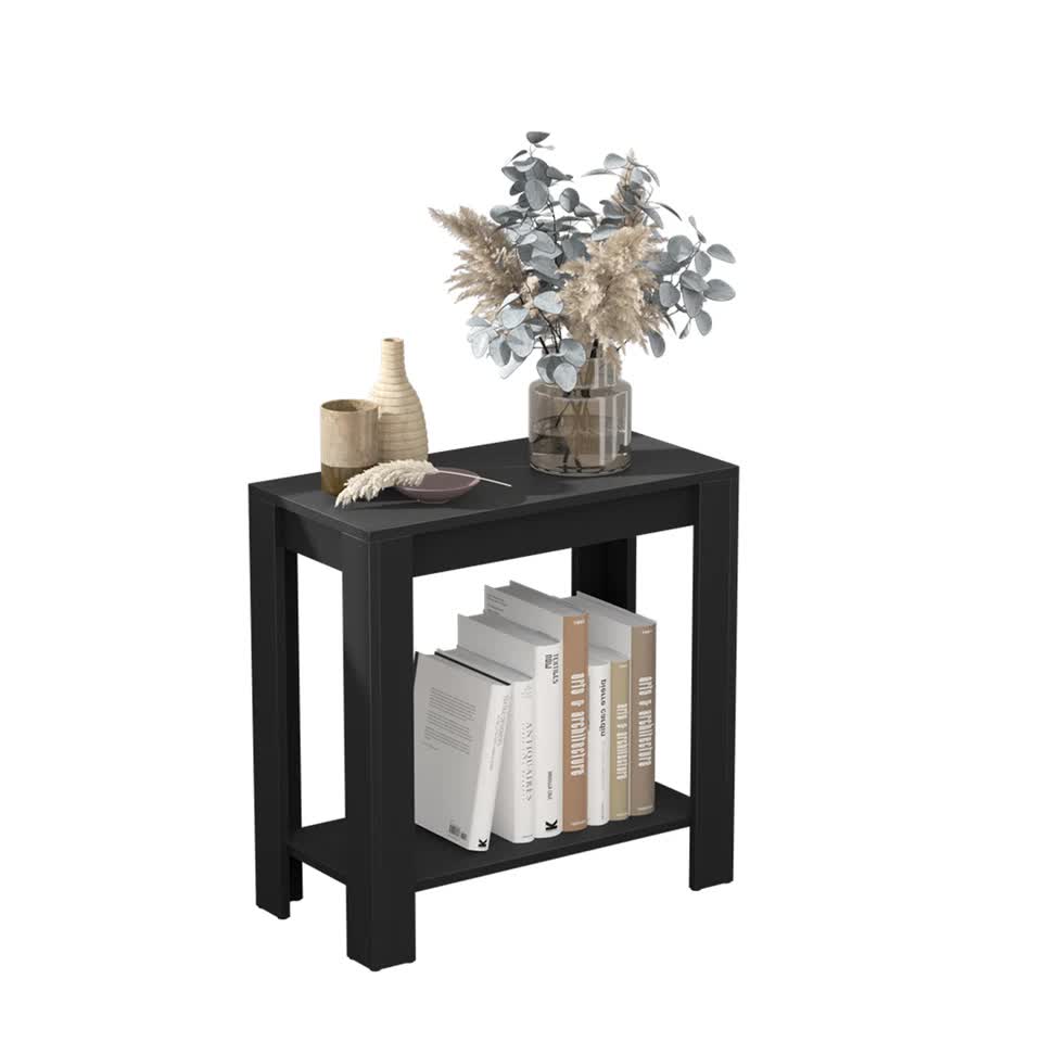 Rustic 2 Tier Side Table Open Accent Table Bedside Storage Slim Coffee End Table