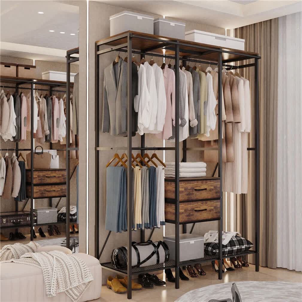 XXXL Large Open Wardrobe Closet - Freestanding Clothes Rail Rack with Curtains (AU)