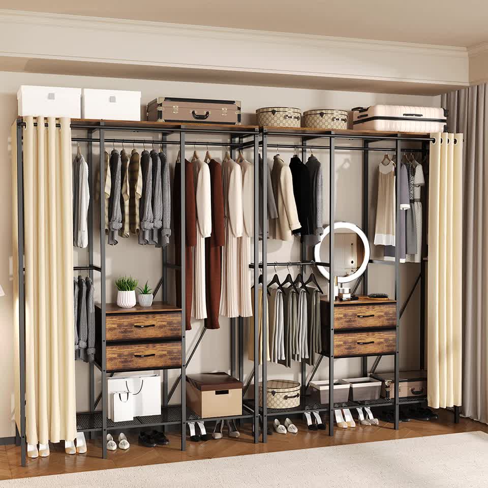 XXXL Large Open Wardrobe Closet - Freestanding Clothes Rail Rack with Curtains (AU)