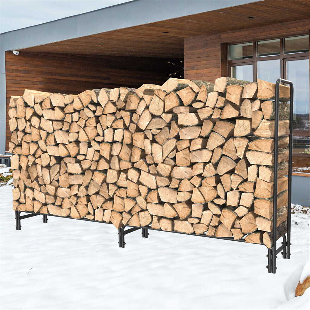 233cm Extra Long Heavy Duty Firewood Log Rack Metal Storage Holder Garden Indoor