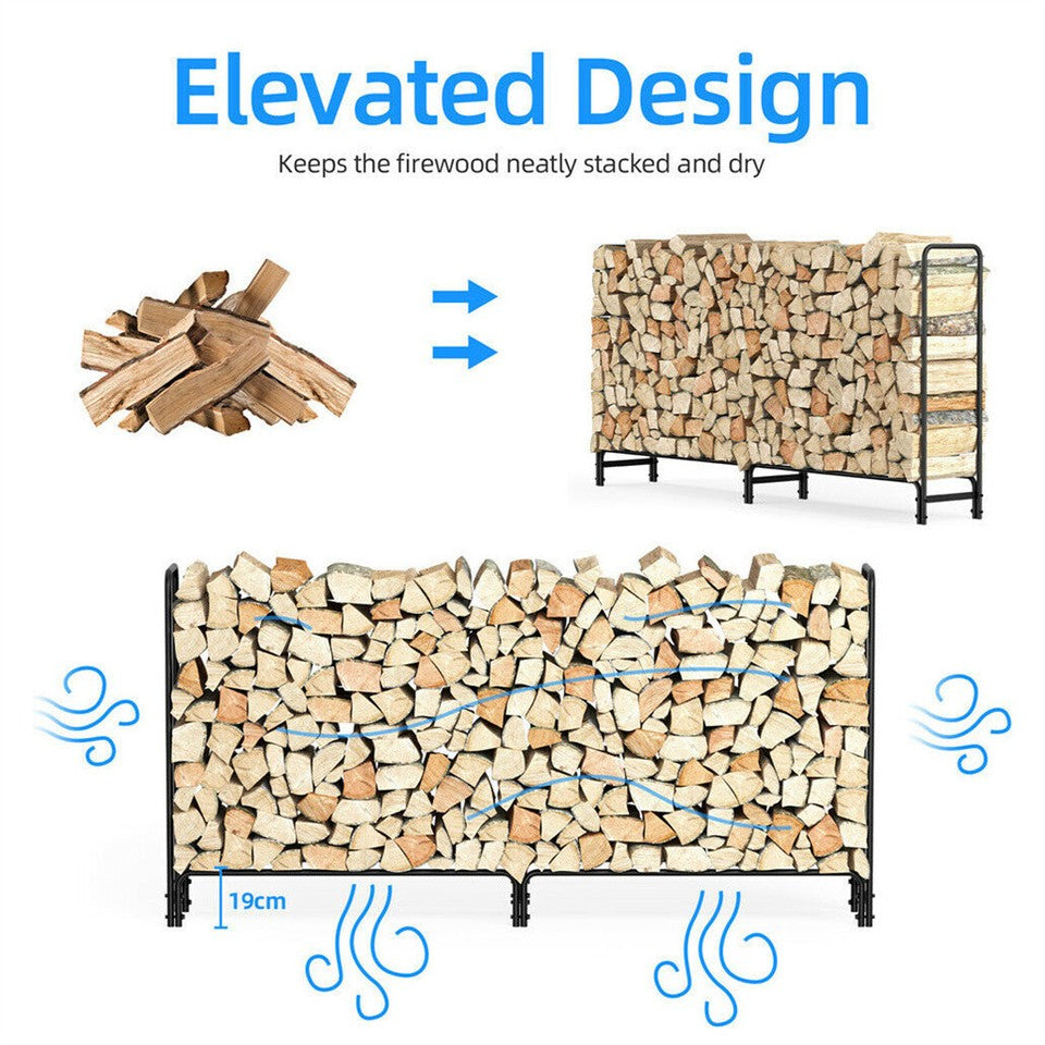 233cm Extra Long Heavy Duty Firewood Log Rack Metal Storage Holder Garden Indoor