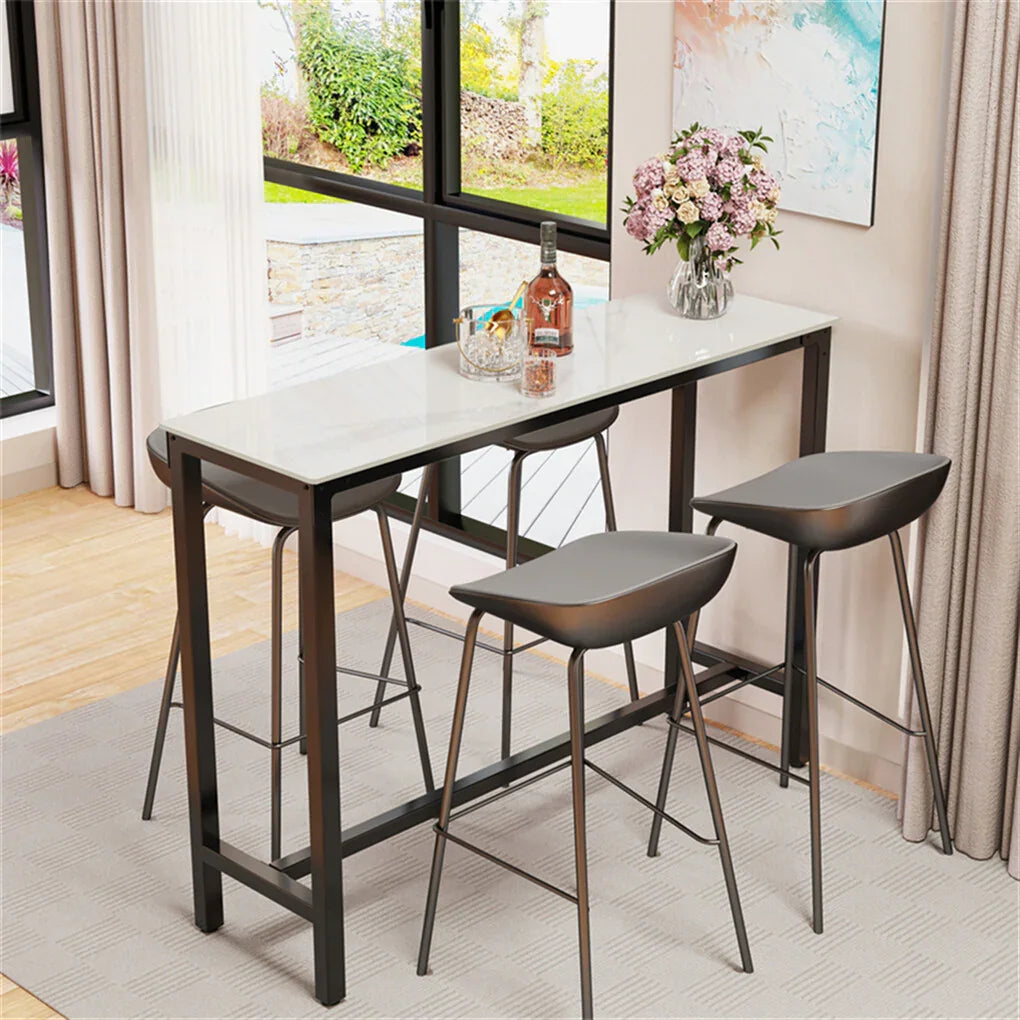 Xxl Marble Kitchen Bar Table Counter Breakfast Dining Table W/ Thicken Metal Leg