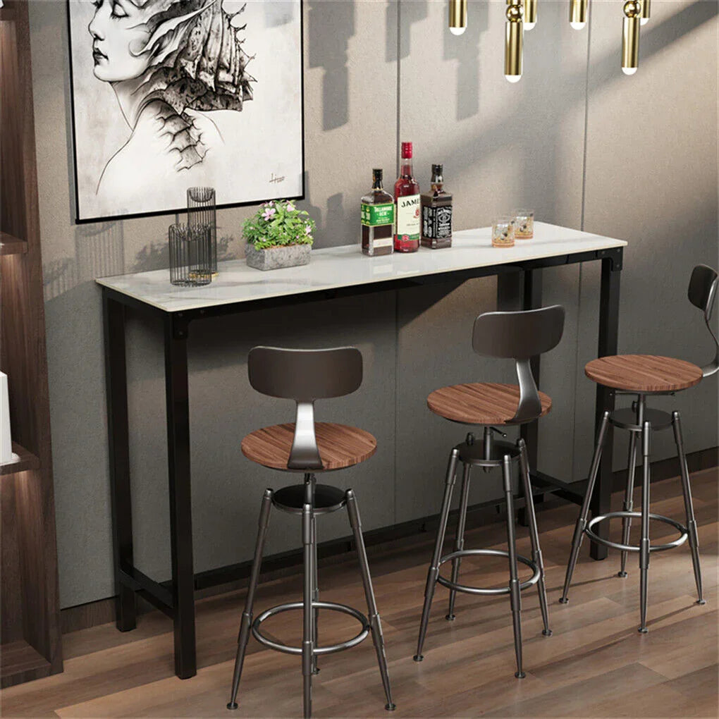 Xxl Marble Kitchen Bar Table Counter Breakfast Dining Table W/ Thicken Metal Leg