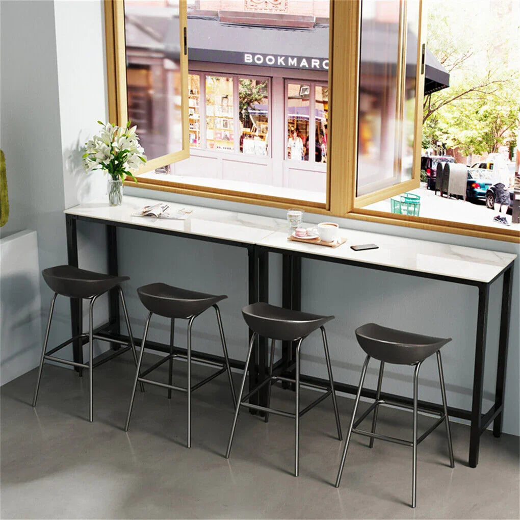 Xxl Marble Kitchen Bar Table Counter Breakfast Dining Table W/ Thicken Metal Leg