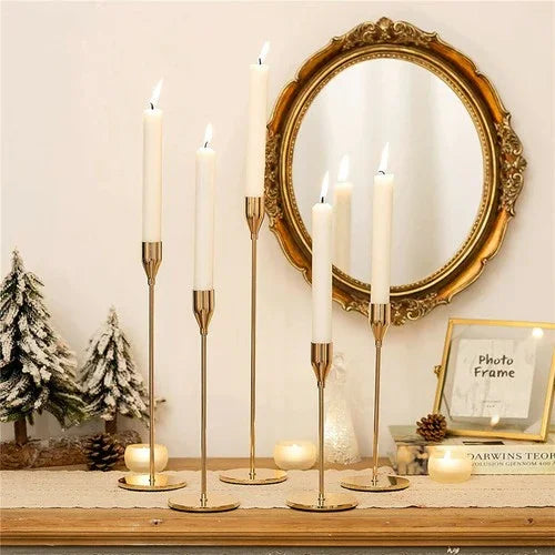 Set of 3 Decorative Candlestick Holder- Gold
