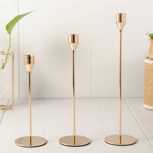 Set of 3 Decorative Candlestick Holder- Gold