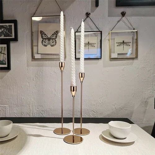 Set of 3 Decorative Candlestick Holder- Gold