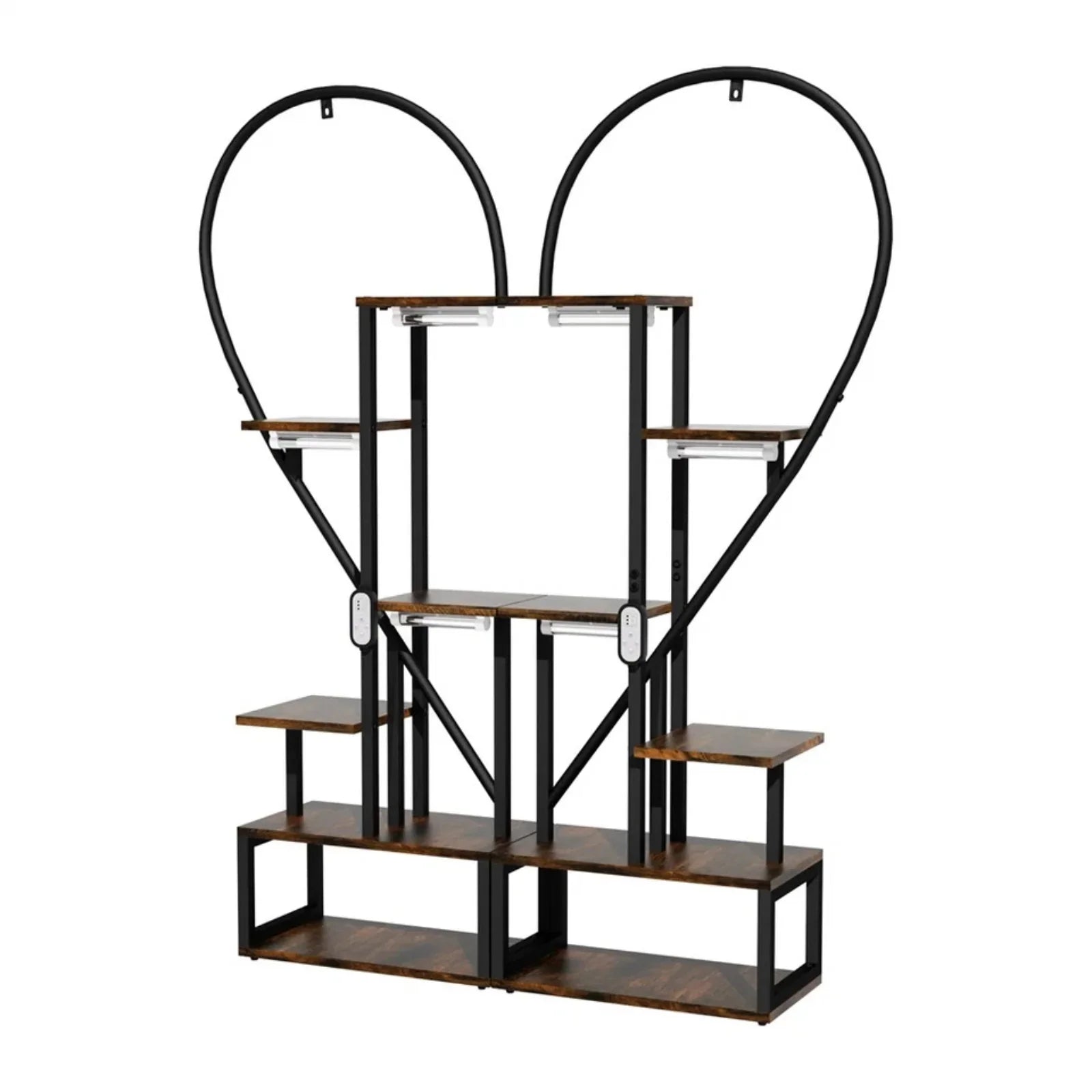 Black & Brown Heart-Shaped Plant Stand with USB Grow Lights for Indoor Plant Display