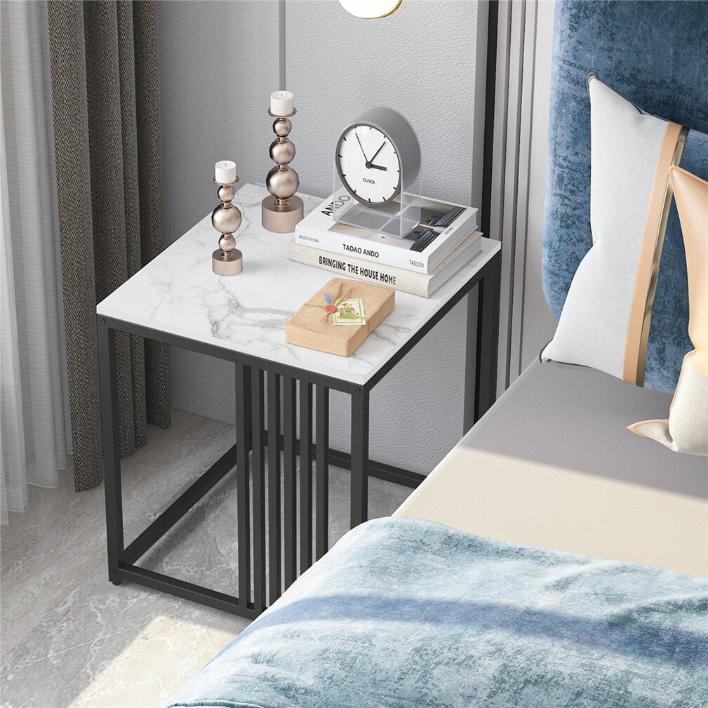 Luxury square side table marble stone-Black frame