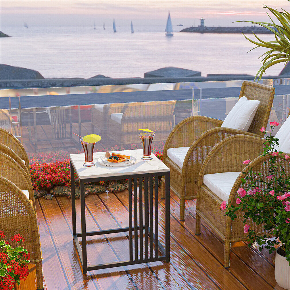 Luxury square side table marble stone-Black frame