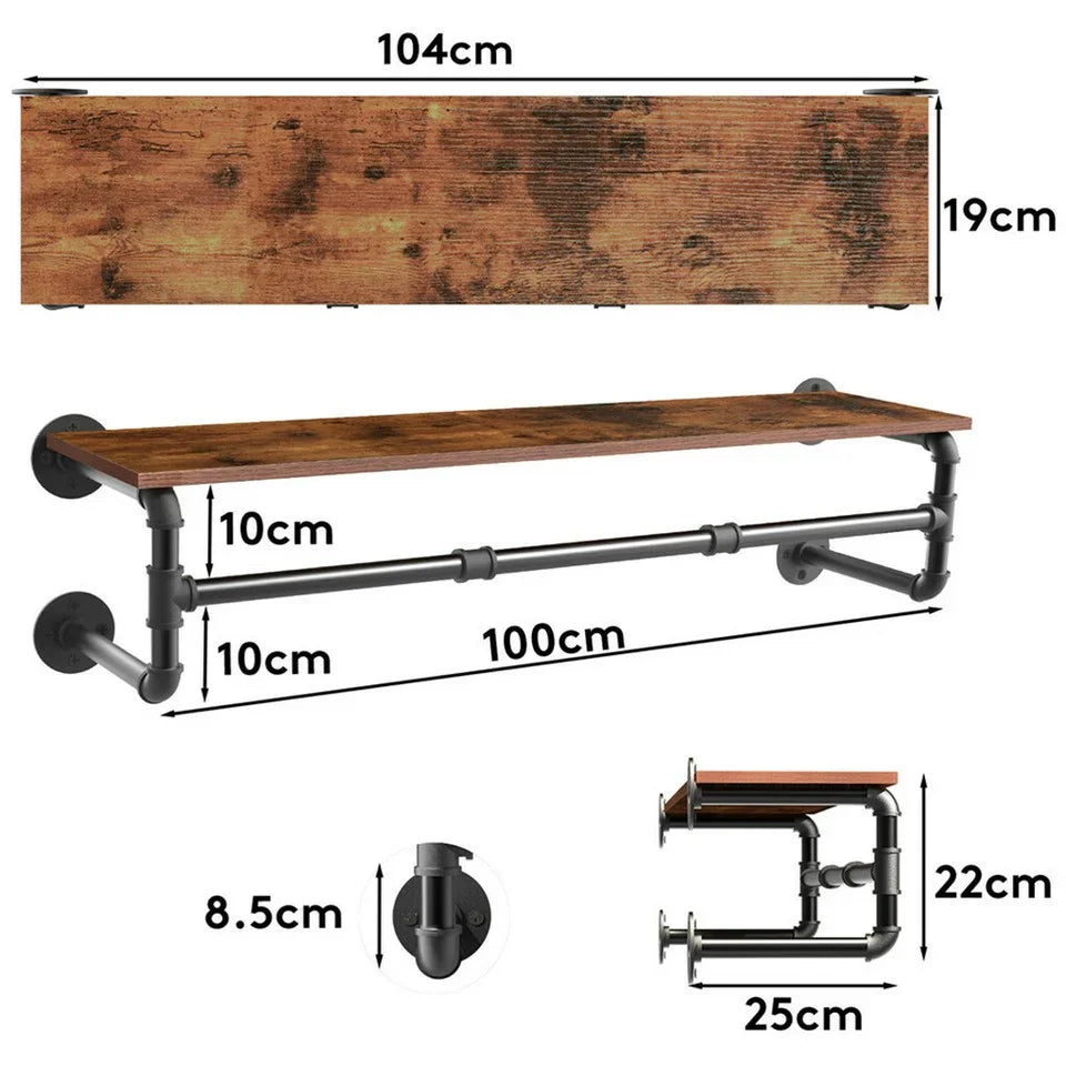 Upgraded Heavy Duty Pipe Clothes Rack Iron Garment Hanging Bar with Top Shelf