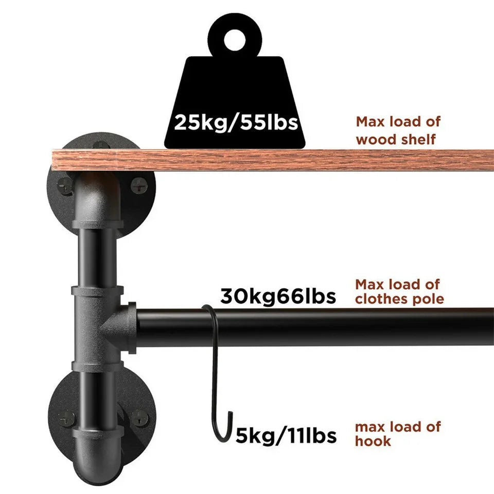 Upgraded Heavy Duty Pipe Clothes Rack Iron Garment Hanging Bar with Top Shelf