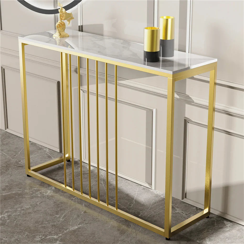 Narrow Console Sofa Entry Table Behind Couch Table Sintered Stone Golden Frame