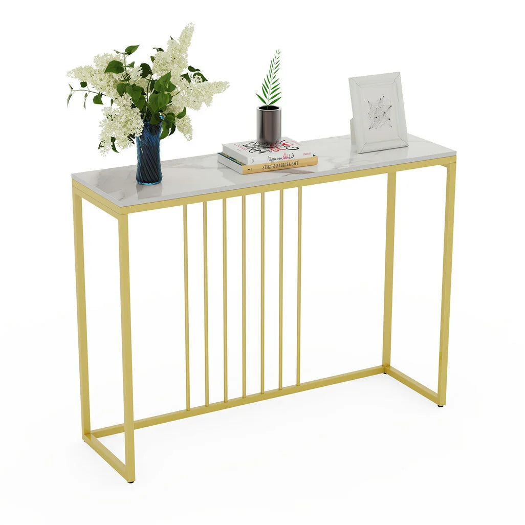 Narrow Console Sofa Entry Table Behind Couch Table Sintered Stone Golden Frame