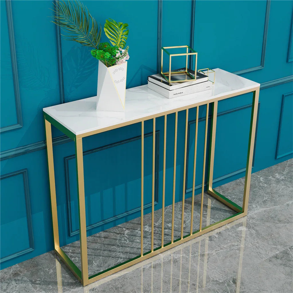 Narrow Console Sofa Entry Table Behind Couch Table Sintered Stone Golden Frame