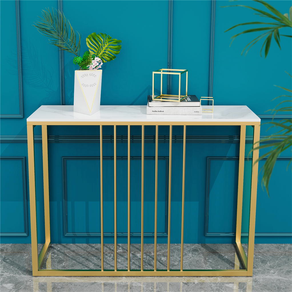 Narrow Console Sofa Entry Table Behind Couch Table Sintered Stone Golden Frame