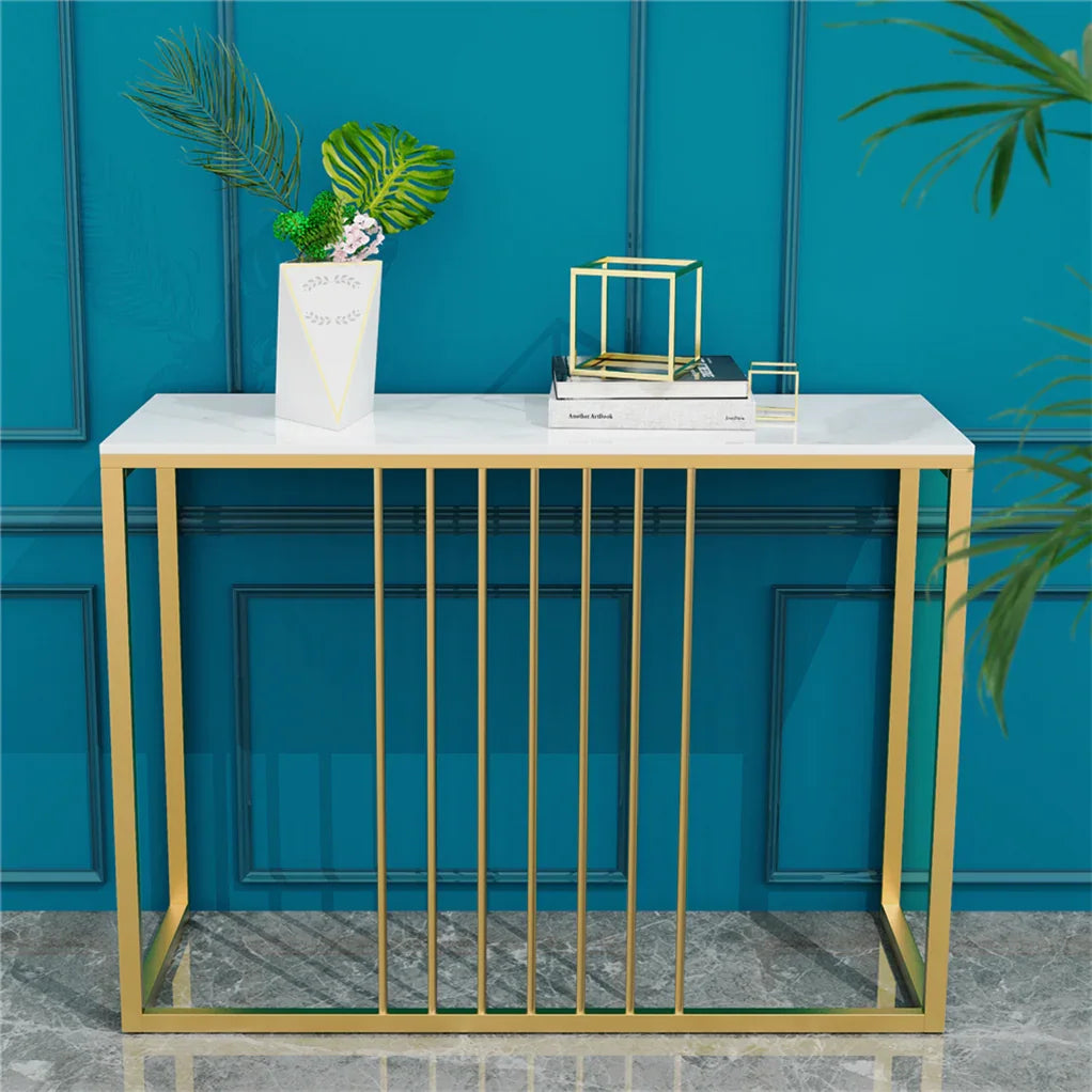 Narrow Console Sofa Entry Table Behind Couch Table Sintered Stone Golden Frame