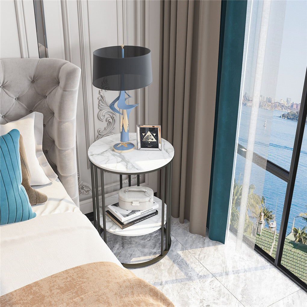 Solid Marble Sofa Side Coffee Table Bedside Storage Display Table Plant Stand
