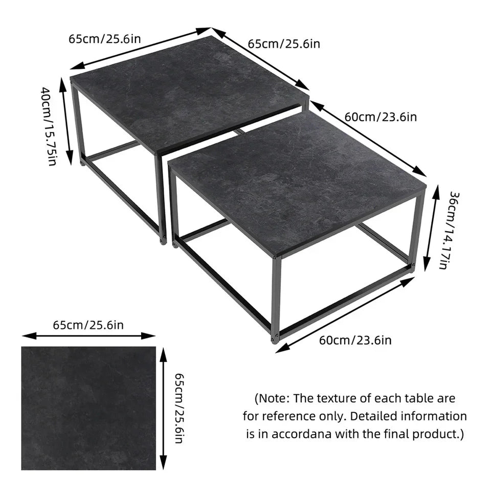 Marble Nesting Coffee Table Set Sintered Stone Side End Tables with Solid Metal Frame