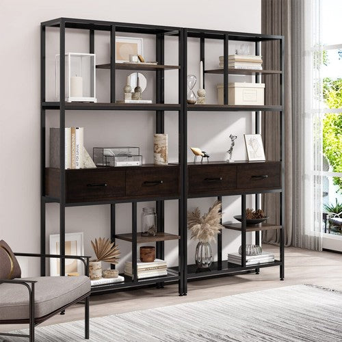 180Cm Tall Bookshelf With Drawers Industrial Bookcase W/ 6 Tiers Storage Shelves