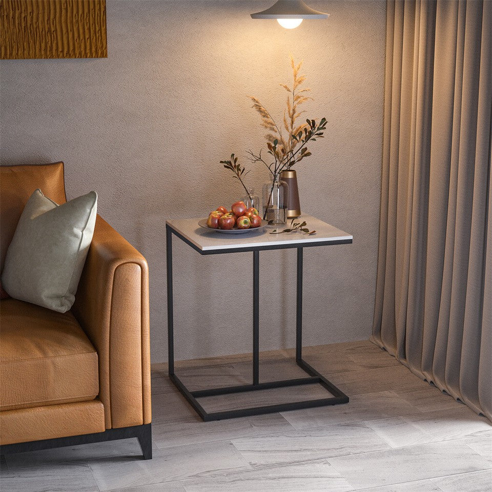 C-Shaped Marble Accent Side Table