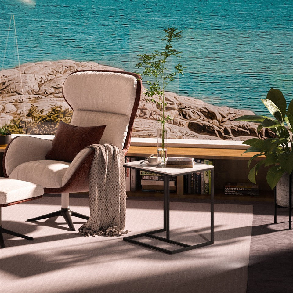 C-Shaped Marble Accent Side Table