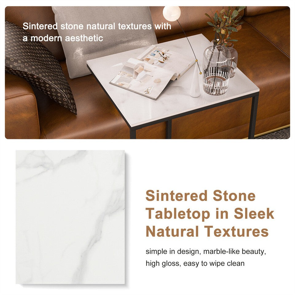 C-Shaped Marble Accent Side Table