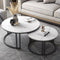 Round Nesting Coffee Table Set Sintered Stone Top Black Metal Frame